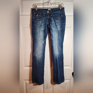 True Religion Billy Vintage Blue Straight Leg Jeans Size 27 Flap Pockets